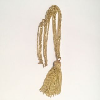 Vintage Sarah Coventry Golden Tassel Pendant Chain Necklace Circa 1970 Signed