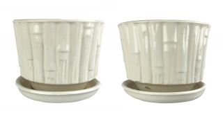 Set Of 2 Vtg Mccoy Pottery White Bamboo Planter Flower Pot 0373 Mid Century