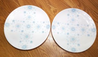 Royal China Blue Ice Set Of 2 Dinner Plates 10 " Vtg Usa Snowflake Nordic Mcm