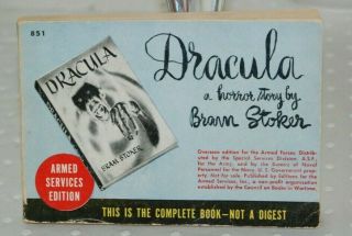 Vintage Armed Services Edition - 851 - Dracula - By Bram Stoker 1940s