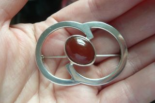 Vintage Ola Gorie Silver And Scottish Carnelian Agate Brooch