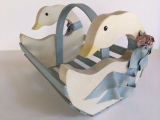 Vintage Wood Duck Goose Easter Basket Wooden Crate Nursery Centerpiece Planter