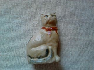 Vintage Cast Iron Cat Still Bank Tan,  Black With Red Bow