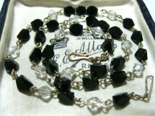 Vintage Jewellery Art Deco French Jet Black Glass Crystal Bead 17.  5 " Necklace