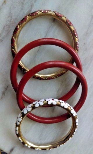 Set Of 4 Vintage Chinese Cloisonne Enamel Bangle Bracelets