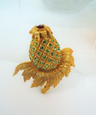 Vintage Signed " Charel " Gold Plated Rhinestone Thistle Brooch Cond.