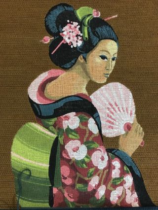 Fleur De Paris Vintage Needlepoint Canvas Japanese Woman Belgium Started