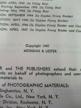 Vtg Photo - Lab - Index Henry Lester Film Developing Formula 9th Edition Binder 1947 8