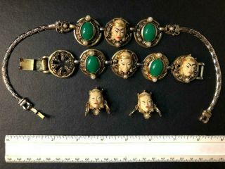 Unique Vintage Asian Handcrafted Jade (?) & Pearl (?) & Ceramic Jewelry Set