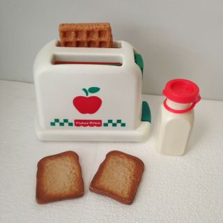 Vintage Fisher Price Fun With Food Pop Up Toaster Apple 1997 W Toast Milk Waffle