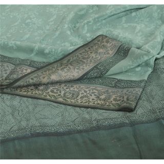 Sanskriti Vintage Green Saree 100 Pure Crepe Silk Printed Sari Decor Fabric