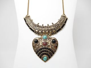 Vintage Egyptian Revival Cleopatra Cabochon Bib Necklace