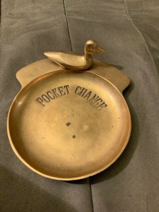Vintage Solid Brass Pocket Change Tray With Duck On Top 20oz 5–7/8” X 5”