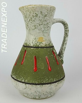 1960 - 70s Vintage Jasba Keramik Jug Vase 218/18 West German Pottery Fat Lava Era