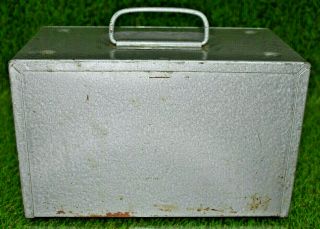 Vintage Brumberger Gray Metal Push Button Film Reel Storage case 3