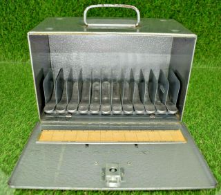 Vintage Brumberger Gray Metal Push Button Film Reel Storage case 6