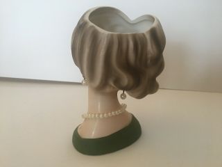 Vintage Napco Head Vase C 7471 Green Dress Pearl Necklace and Earrings 4 1/2 