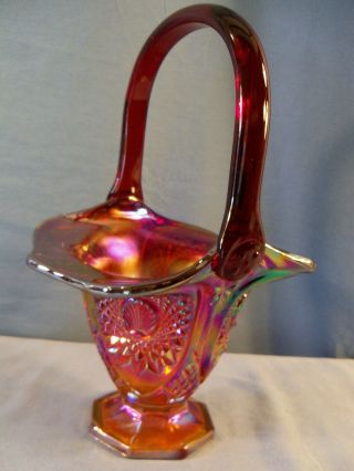 Vintage Indiana Glass Amberina Red Yellow Carnival Glass Heirloom Basket 2