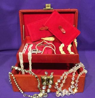 Vintage Jewellery Box And Costume Jewellery 9ct Gold Clasp