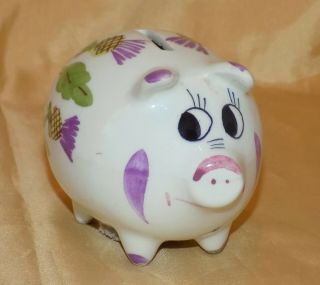 Vintage Plichta London (Wemyss) Handpainted Novelty Pottery Pig Bank Money Hog 4