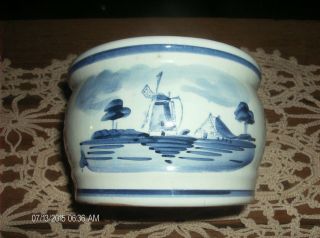 Vintage Bowl Hand Painted Delfts Blauw Windmill Ship Sailboat Made In Holland