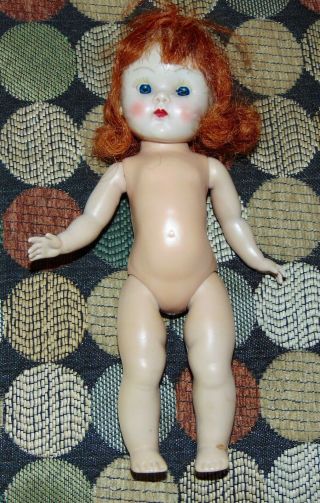 Vtg 1950 ' S GINNY DOLL Tagged WHITE DRESS Hard Plastic PAINTED LASH Red Hair 5