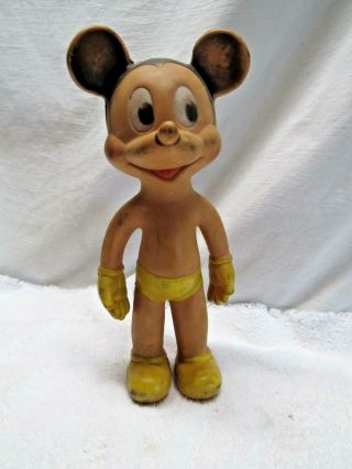 Mickey Mouse Vintage 10 " Squeeze Squeak Toy Vinyl Figure By Sun Rubber Co 1950 