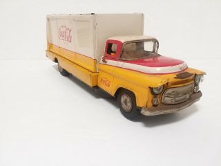 Vintage Japan Tin Battery Operated Allen Haddock Coca Cola Delivery Truck