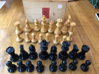 Vintage French Staunton Chess Set In 3 3/8 K Wooden Box