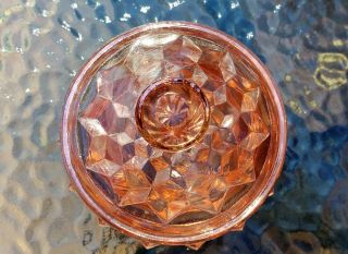 Vintage Pink Depression Glass Cube Diamond Quilted Pattern Jar with Lid Footed 4