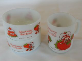 Vintage Anchor Hocking Fire King Strawberry Shortcake Cup Mug & Bowl Set
