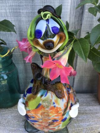 Vintage Large Murano Hand Blown Art Glass Smiling Clown Decanter 13 " Tall
