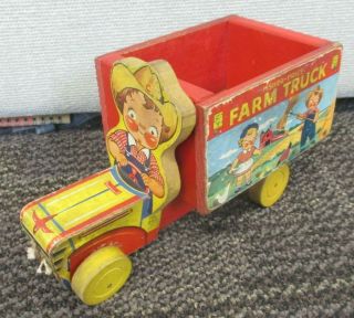 Vintage Fisher Price 845 Wood Farm Truck Tractor Campbell 