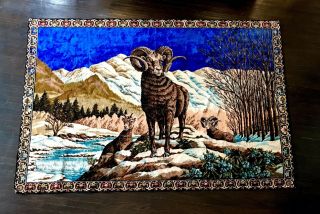 Large Vintage Tapestry Wall Hanging Ram Mountain Italy 67 X 46 Landscape Animal