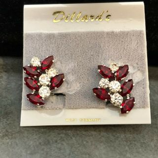 Vintage Red And Clear Rhinestone Crystal Clip On Earrings Dillard 
