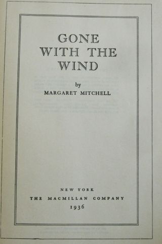 Mitchell.  GONE WITH THE WIND.  November 1936.  and sound. 3