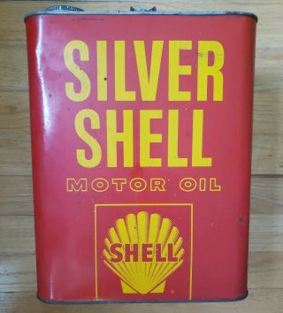 Vintage Silver Shell Motor Oil Metal Can