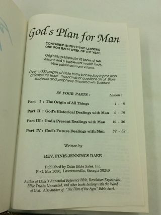 GOD ' S PLAN FOR MAN Contained in Fifty - Two Lessons by Rev.  Finis Jennings Dake 3