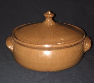 Vintage Joe Owens Nc Pottery Tobacco Spit Glaze Bean Pot - Casserole W/ Lid
