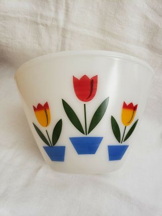 Vtg Fire - King Ovenware Large 9.  5 " Ivory Tapered Nesting Mixing Bowl Tulips