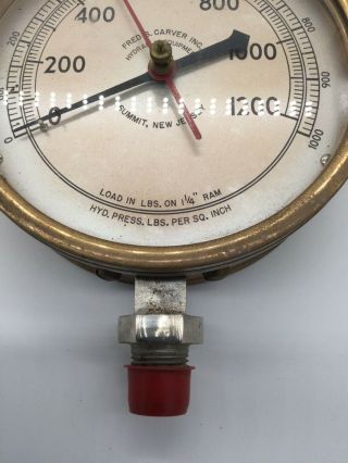 Lg Vintage Fred S Carver Hydraulic Pressure Gauge Steampunk Industrial Brass 5