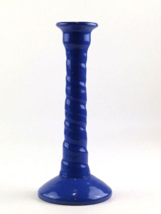 Vintage Uhl Indiana Art Pottery Blue Spiral 10 " Candlestick Handmade