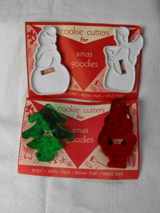4 Vtg Christmas Cookie Cutters W/orig Cards Snowman Angel Santa Christmas Tree