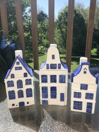 Vintage Blue Delft Row Houses Canisters