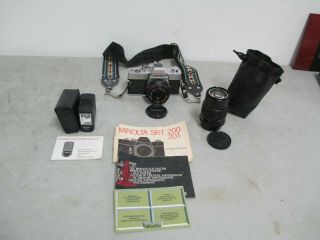 Vintage Minolta Srt - 200 35mm Slr Film Camera With Md Rokkor - X 45mm 1:2 Lens Plus