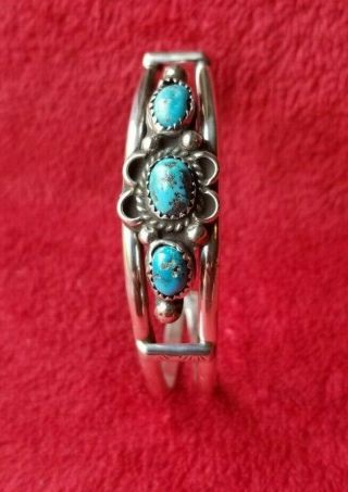 Vtg Navajo Native American Sterling Silver 925 Green Turquoise Cuff Bracelet
