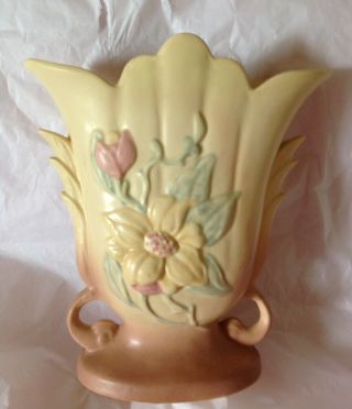 Vintage Hull Art Double Handle Vase Magnolia Matte Yellow To Ppeach Pink 1 - 81/2