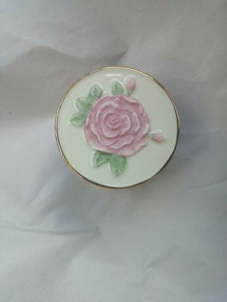 Vintage Lenox American By Design Porcelain Trinket Box With Pink Flower