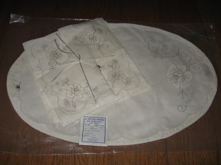 Vintage Madeira Linen 4 Placemats/4 Napkins Cut Work Hand Embroidery 3