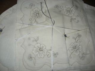 Vintage Madeira Linen 4 Placemats/4 Napkins Cut Work Hand Embroidery 4